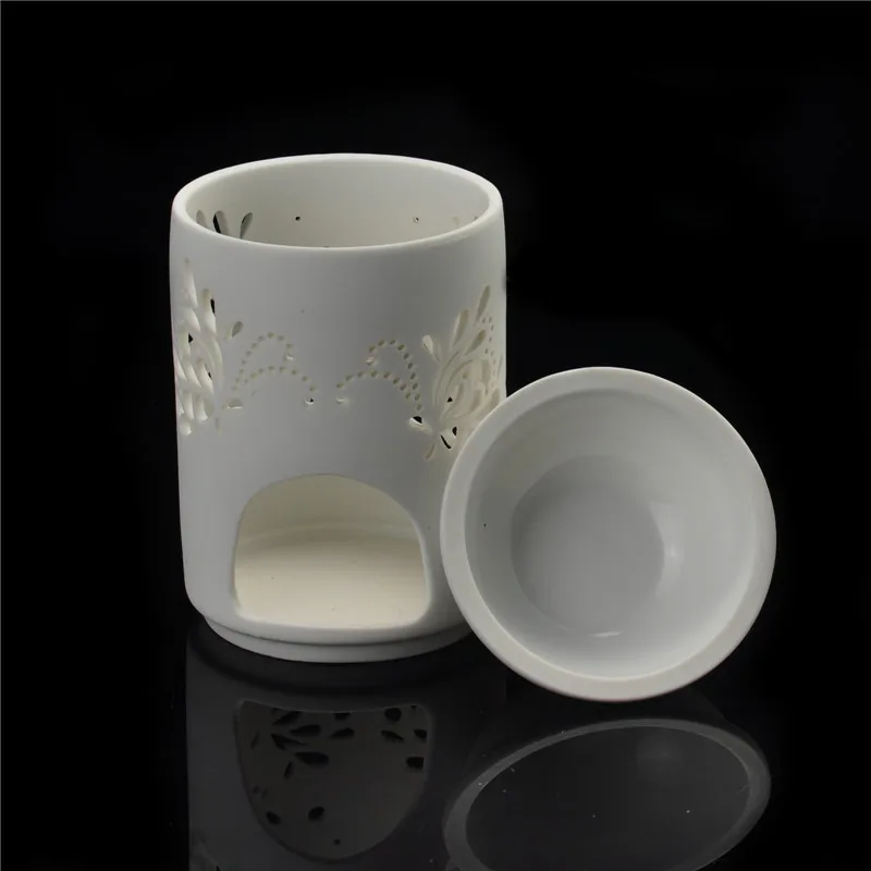 Floral Pattern Ceramic Tealight Candle Holder Oil Burner Home Decoration Romantic Gift White Set of 2