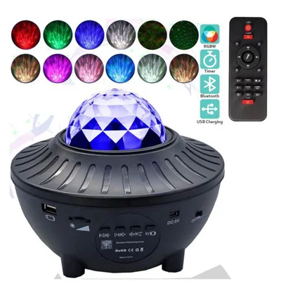 Amazon hot sell usb star water pattern LED sky night light projector Blueteeth USB full-color Night Light Music Ocean Wave laser