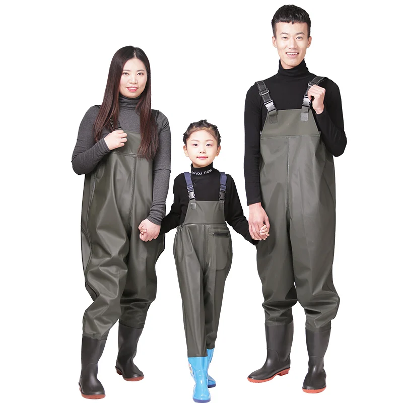 Kids Waterproof Breathable Chest Wader For Fishing With Pvc Boots For