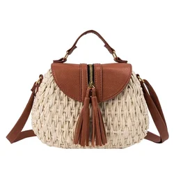 Wholesale summer straw beach crossbody shoulder bag women fashion saddle handbags