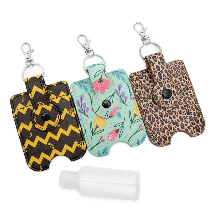 Big promotion new design leather 50ml hand sanitizer bottle holder keychain from china