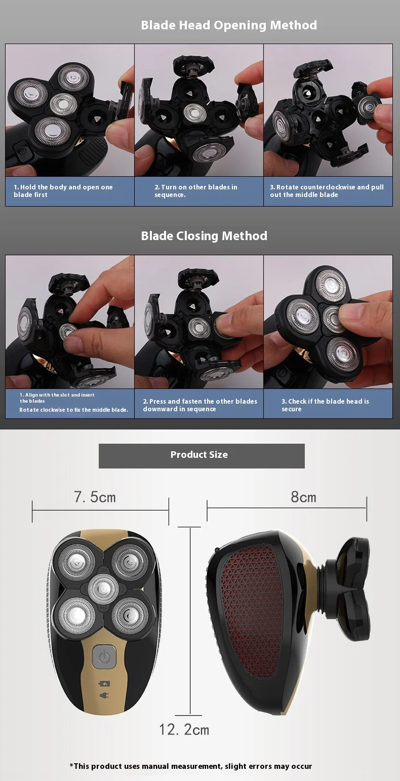 Custom 5-Blade USB Electric Shaver Bald Machine Washable Multifunction 5 in 1 LED Display Household Electric Shaver