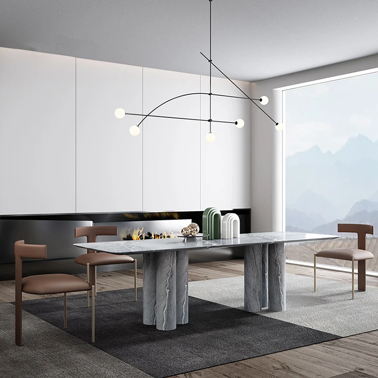 Luxury Italian Dining Table Set Modern Corner Marble Top Dining Table