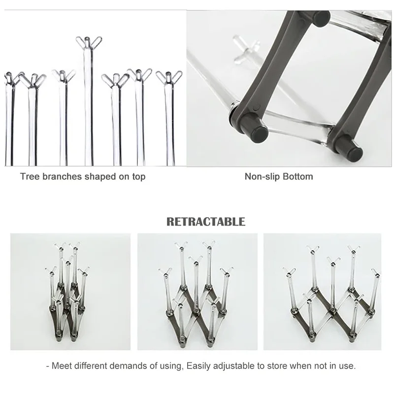 Marbrasse Retractable Cup Drying Rack Drinking Glass And Sports Bottle