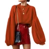 Cheap Price Women High Quality Loose Sweater Round Neck Pullover Crochet Balloon Sleeve Sweater