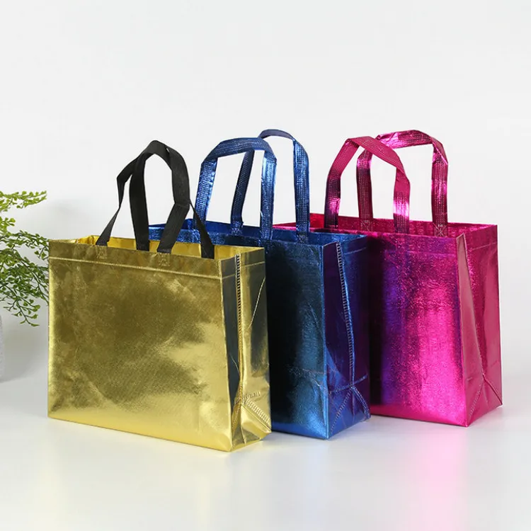 Non-woven Glossy Reusable Grocery Tote Handle Gift  Bag Stylish Promotional Shopping Bag For Party Event Wedding Birthday