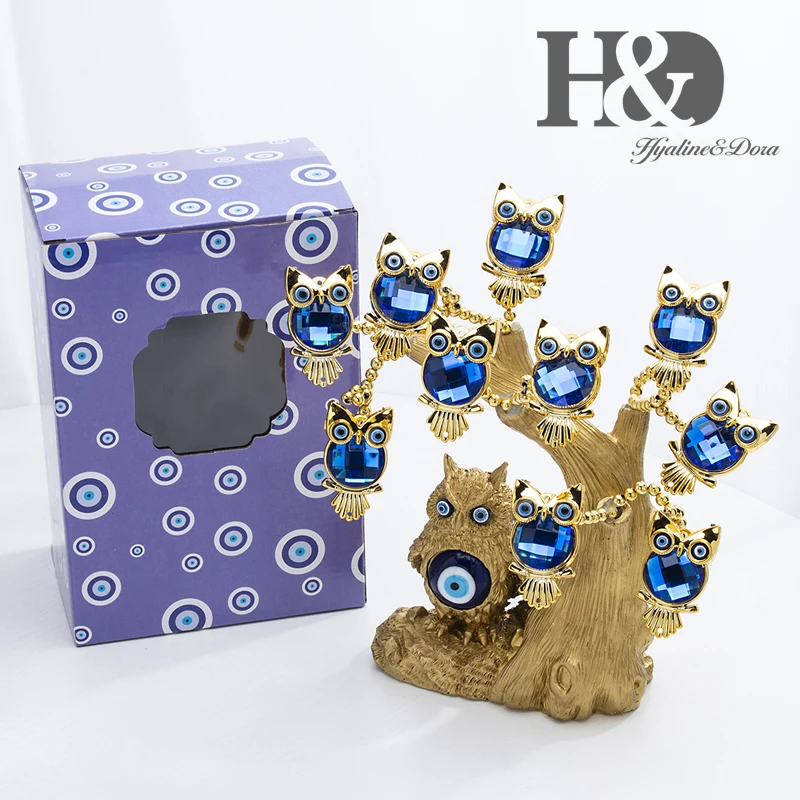 Blue Evil Eye Turkish Money Lucky Tree With Owls Protection Gift Home Decor 