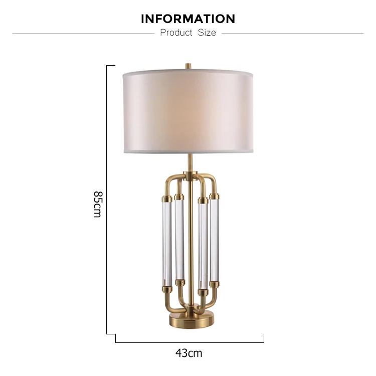 American Vintage Design High Quality Clear Acrylic Decoloration Brass Frame Beige Shade Home Decorative Table Lamp