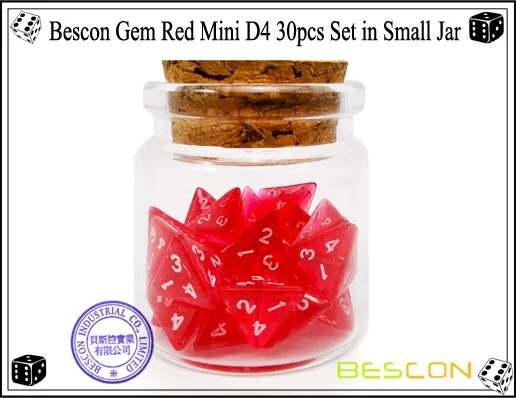 30pcs Roleplaying Mini Red Gem D4 Dice Healing Potion Pack in Glass Jar Bescon Mini Transparent Red D4 Dice 30pcs Healing Potion Bottle 