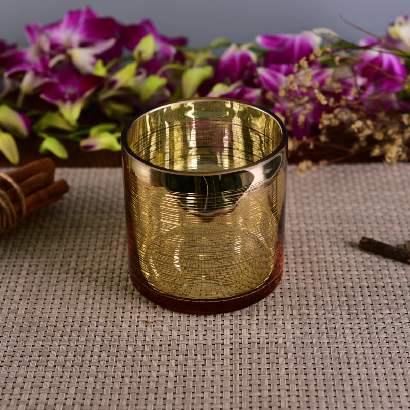 600ml Shinny Gold with Running Lins Glass Candle Holders Home Decor Pieces