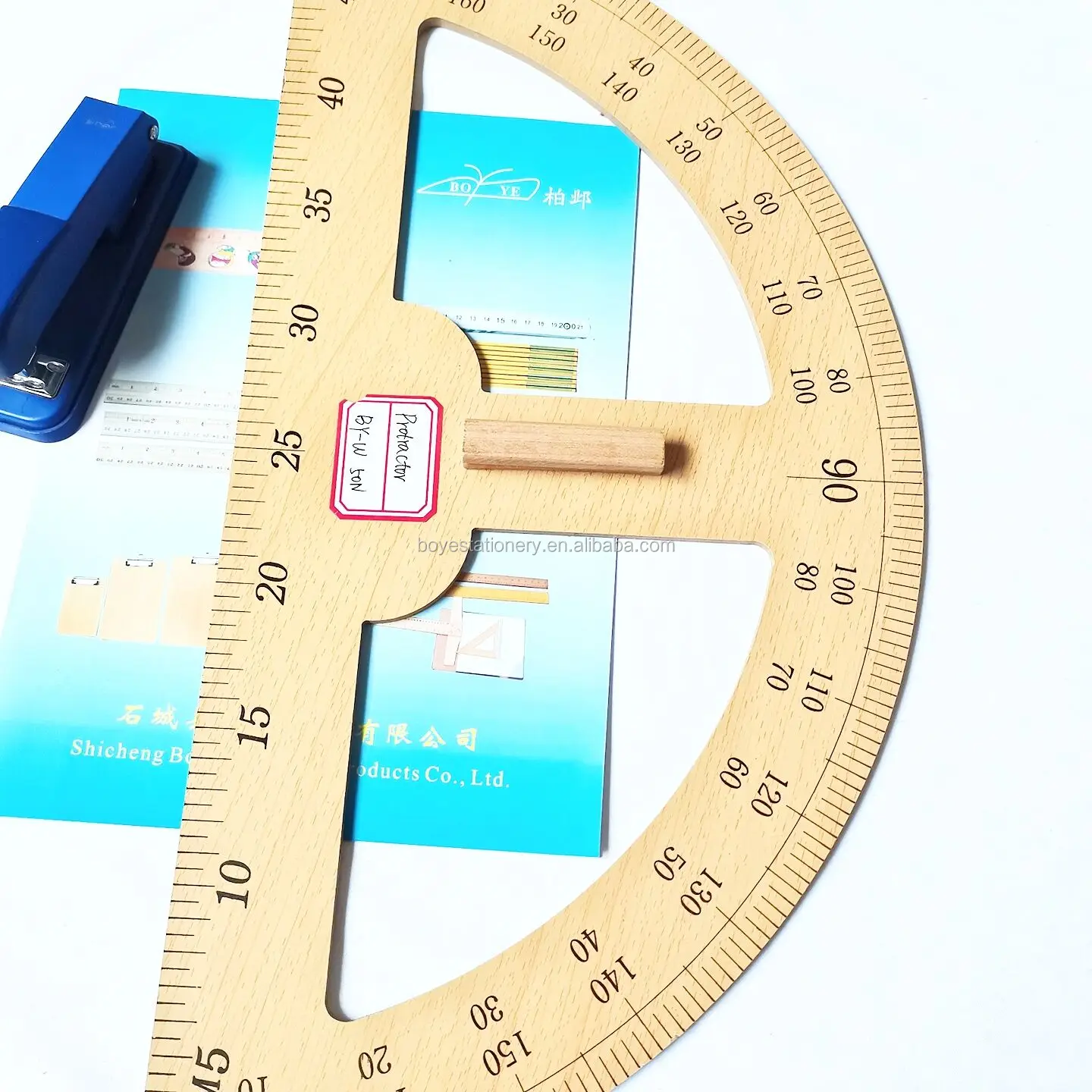 Wooden Ruler Semicircular Protractor for Teaching Tools Set