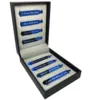 Fashion custom 8 pcs blue love flip gift box with stainless steel collar stay for shirt with laser logo collar