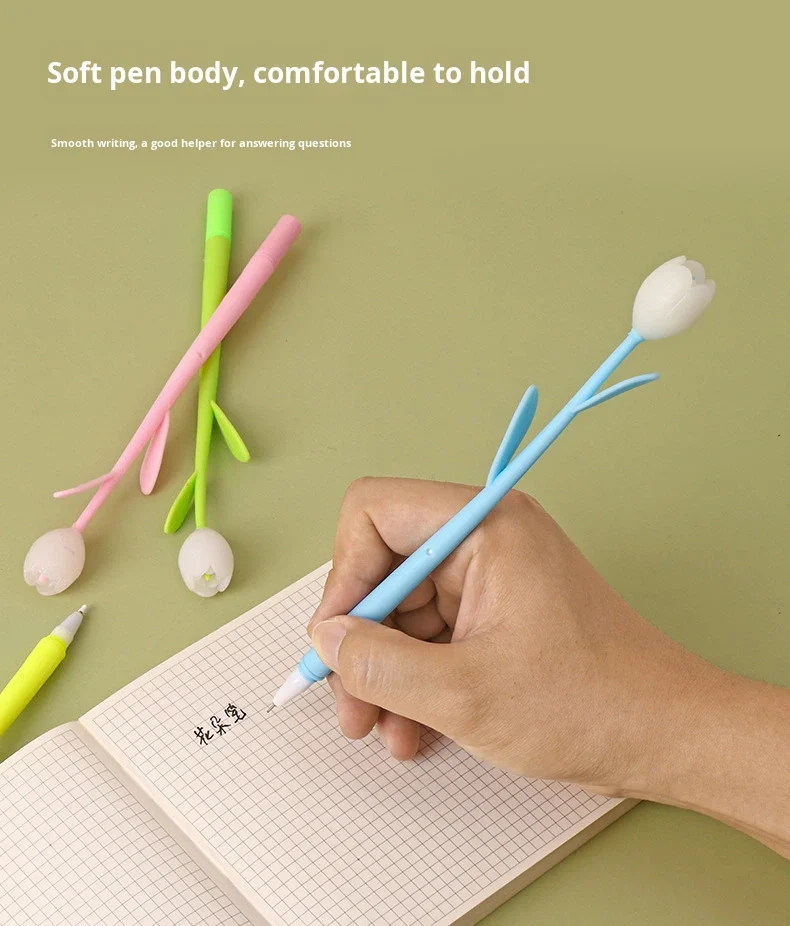 Creative Tulip Flower Gel Pen With Color Changing Ink Black_voghion.com