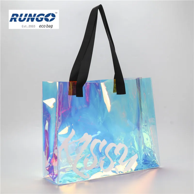 Custom Print Logo Luxury Clear Pvc Laser Tote Holographic Handle Bag ...