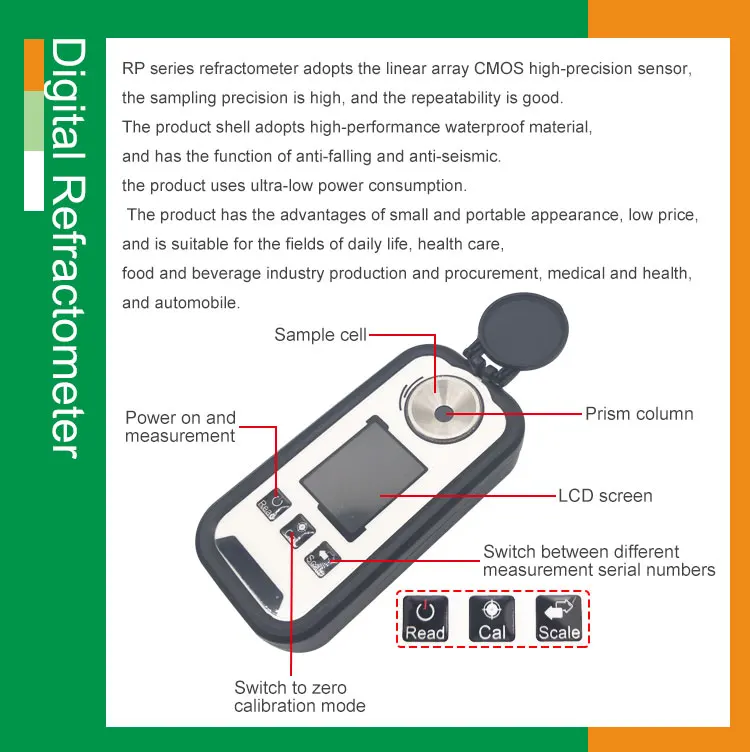 Portable Refractive Index Brix Refractometer Hand Held Digital