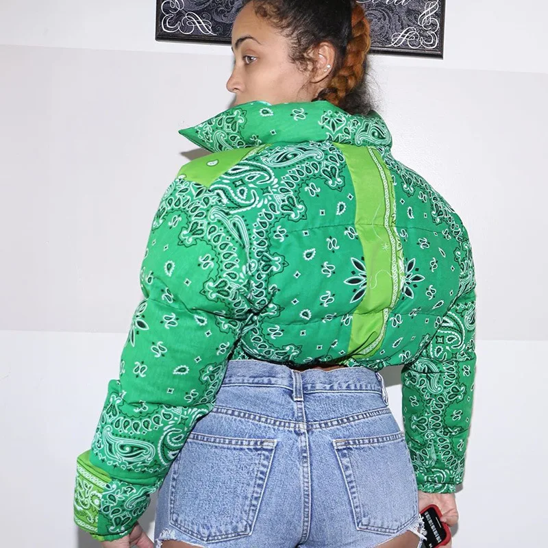 Women Bandana Jackets Puffer Crop 