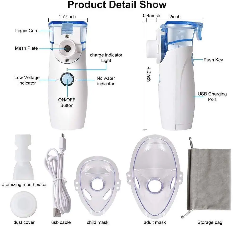 Portable Mesh Nebulizer Steam Inhalators With Masks And Mouthpieces For