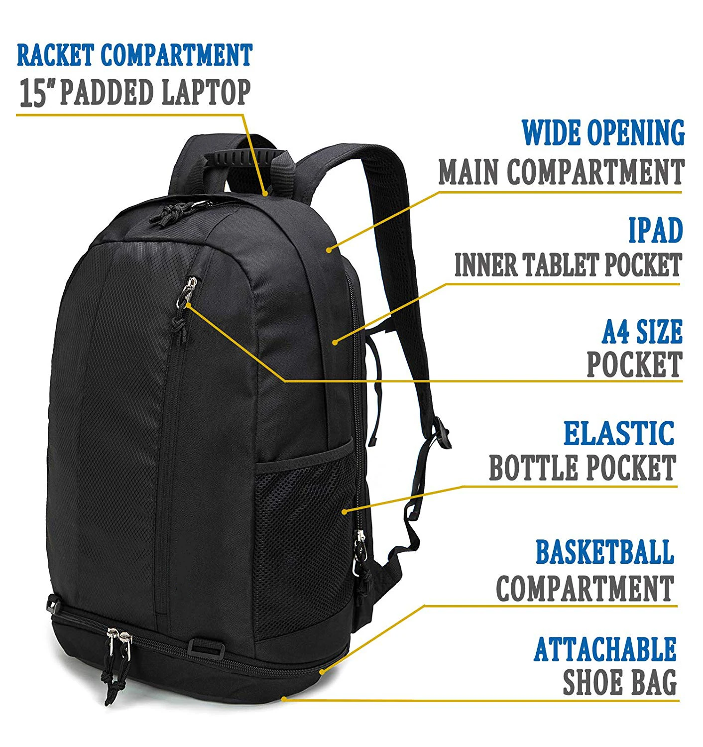 Lightweight Gym Fitness Basketball Bag Backpacks With Ball Compartment