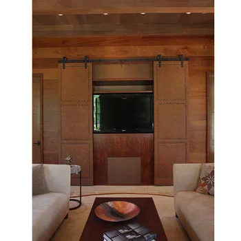 Modern Bi Pariting Sliding Wood Barn Door Covered With Leather And Nail Head With Hardware Buy Sliding Door Interior Door Modern Door Product On