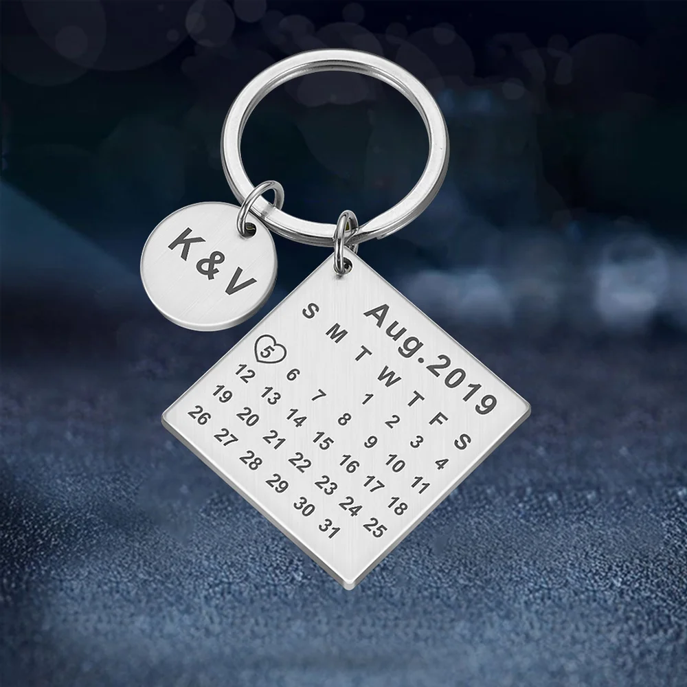 Keychain Personalized Calendar Save Special Date Heart Valentine Anniversary 