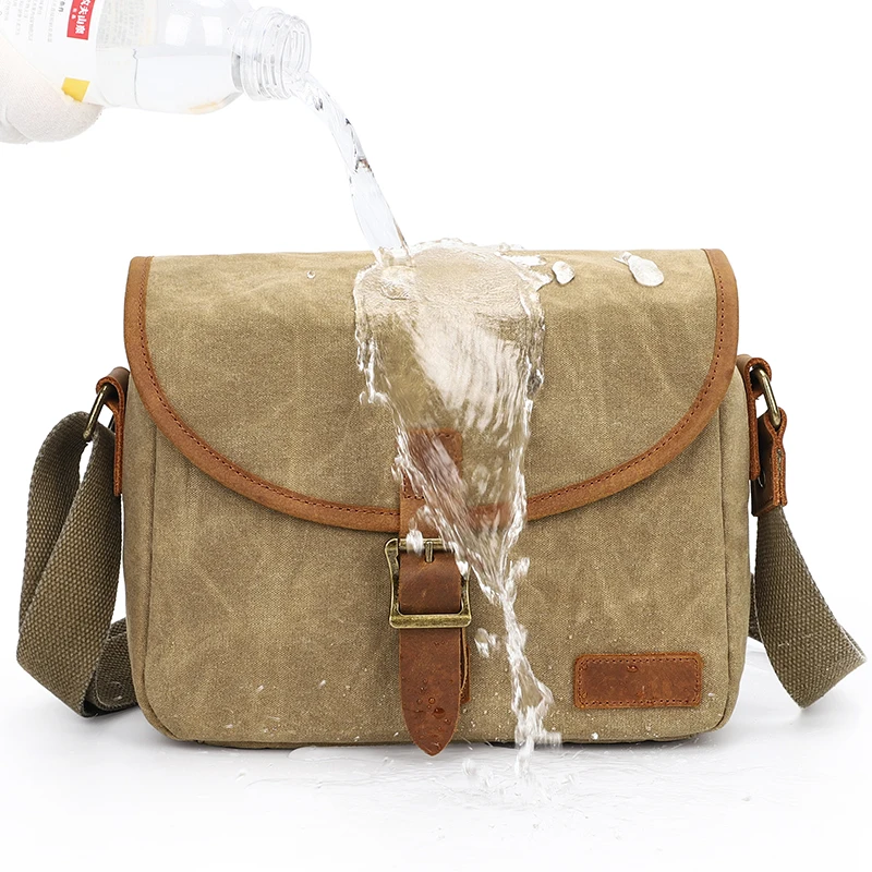 
Multifunctional retro water resistant canvas leather small crossbody camera bag for women 