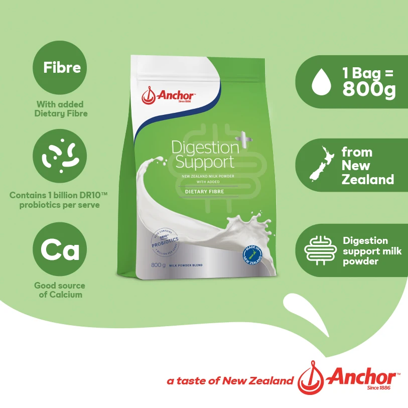 Anchor Digestion Support Milk Powder 800g Sachet Fibre Premium Dietary