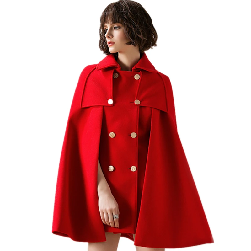 Christmas Plus Szie Autumn Winter Coat Woman Lapel Double Breasted 