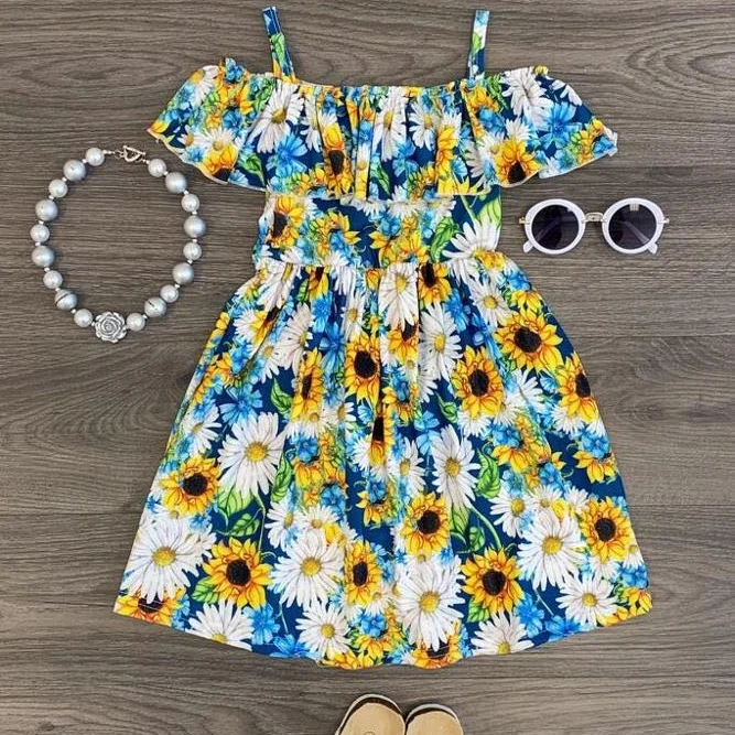 2020女婴衣服小孩时尚冷肩设计连衣裙儿童夏季柔软材料连衣裙