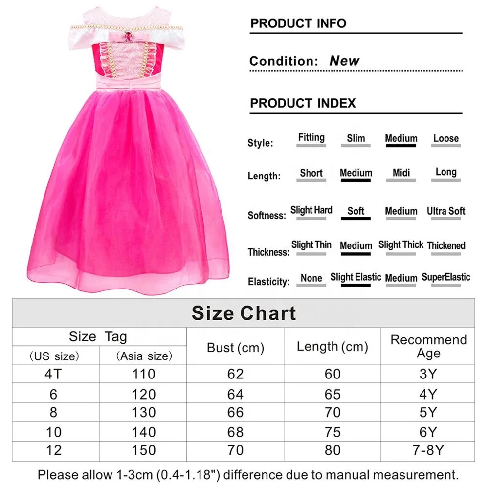 Disney Girls Princess Dress Sleeping Beauty Aurora Cosplay Costume Carnival  Birthday Party Pink Dresses Kids Clothing Outfits