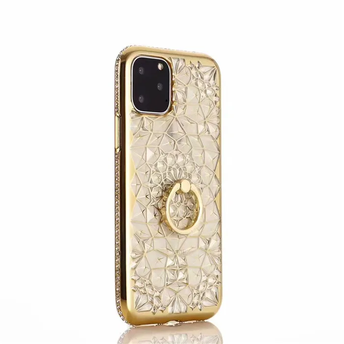 For iPhone 11 2019 Case Luxury Bling Diamond 3D Soft TPU Silicone Back Cover For iPhone 11 Pro 11Pro Max Case Ring Stand