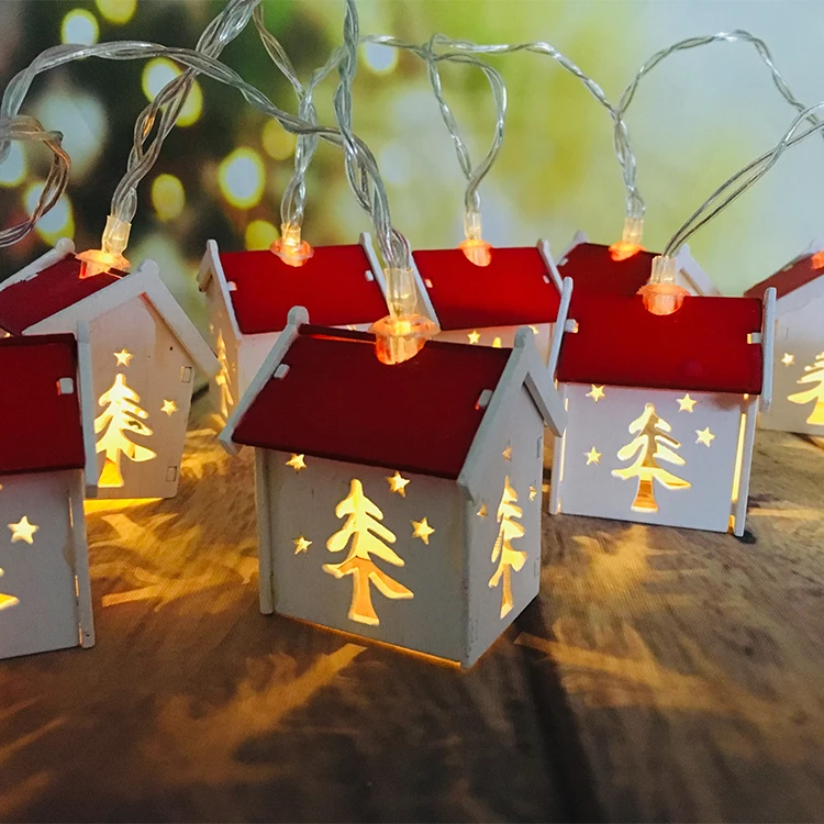 1.5M 10L 2AA battery Powered Home Decor Led Wooden House String Lights
