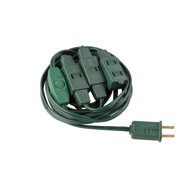 9 Outlet Green Christmas Tree extension cord lighted connectors