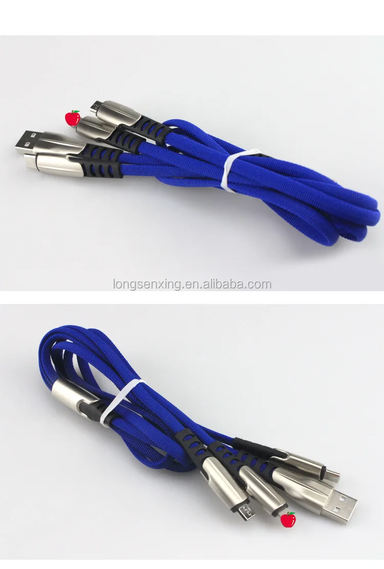 Factory Hot selling Zinc Alloy Flat Mirco Usb 3 in 1Charging date Cable Quick Charger for you smartphone - ANKUX.COM