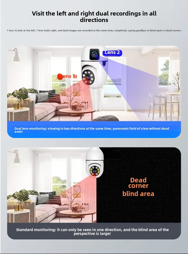 Cloudbirds V360pro E27 Bulb Mini Wireless IP Camera Small Indoor Binocular Dual Screen Right Left Rotate Screw PTZ Cloud Data