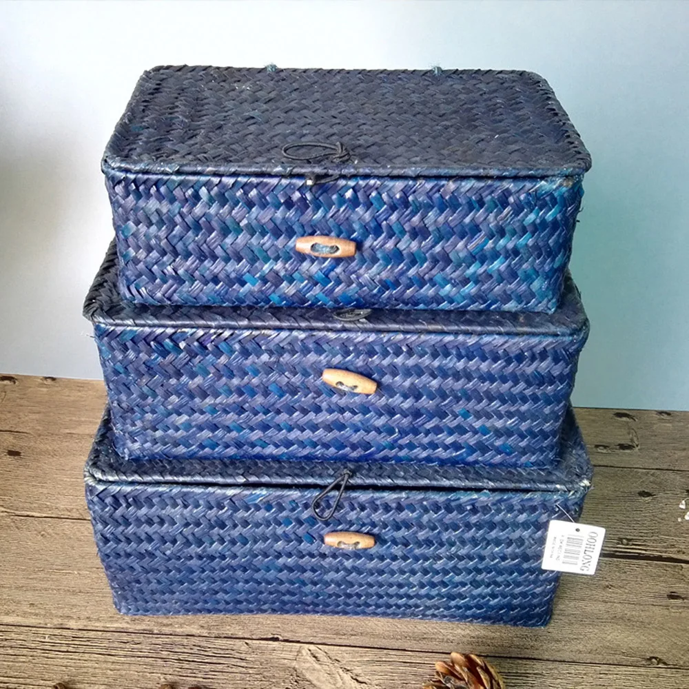 Handmade Seagrass Woven Storage Box Finishing Basket Seaweed Bathroom ...