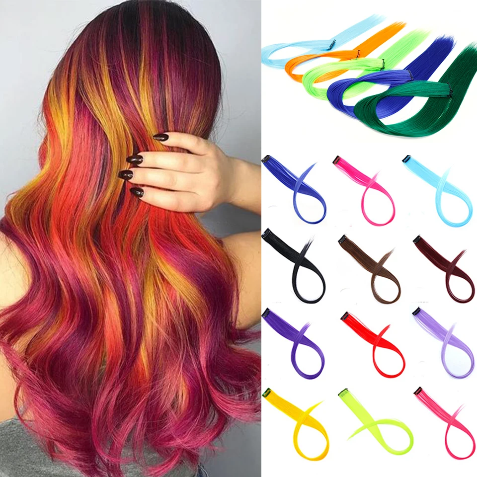 Long Straight Rainbow Highlight Colored Hair Extensions Clip In Fak E Hair  Synthetic Hair Pieces For Women Heat Resistant - Buy Long Straight Rainbow  Hair,Synthetic Hair Pieces,Women Hair Pieces Product on Alibaba.com
