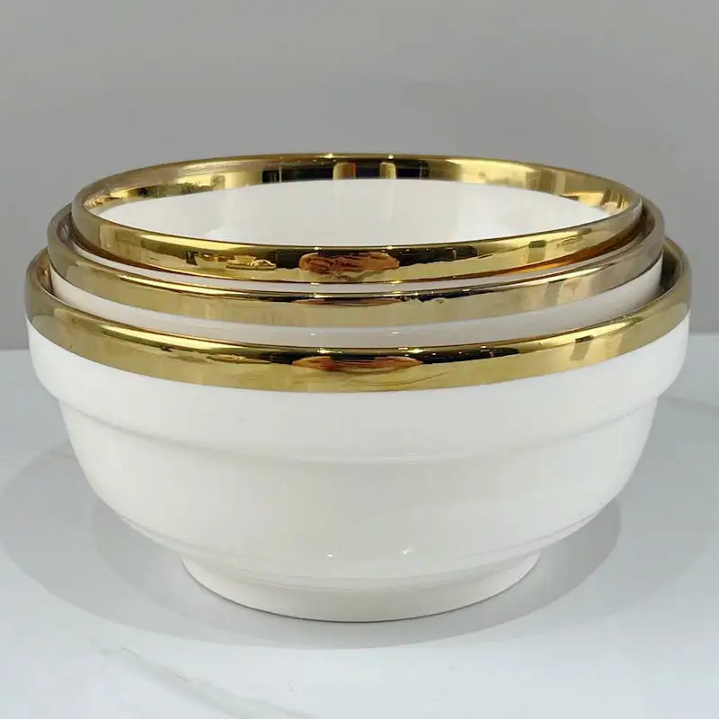 Protection Rice Bowl European Style Minimalist Ceramic Rice Bowl Gold Plated Edge protection ...