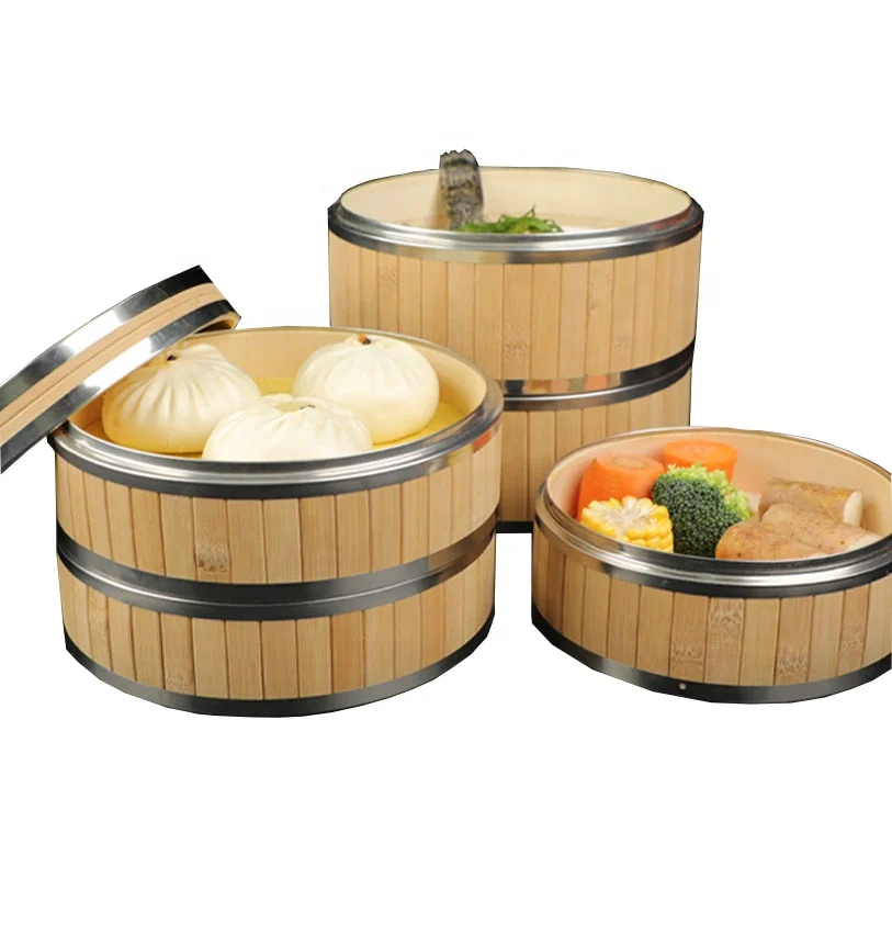 
New Type Hot selling 10 inch Bamboo Steamer with Stainless Steel Ring Dumpling Steamer Basket 