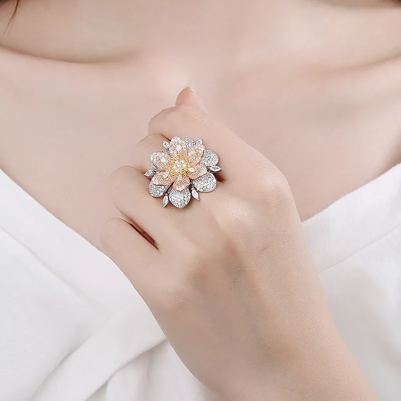 product-BEYALY-Flower Rose Gold Plated Jewelry S925 Silver Micro Pave Zircon Luxury Party Wedding Ri
