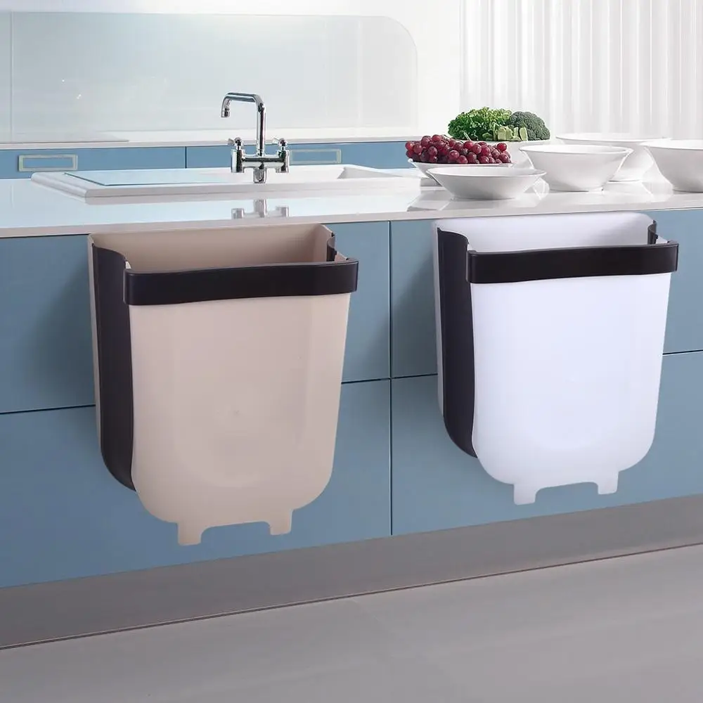 etc Portable Kitchen Wall Mounted Waste Bin Can Folding Trash Can Great for waste storage or Kitchen Cars Bathroom Toilet white,Brown ; 8L Qutuo Garbage Cabinet 