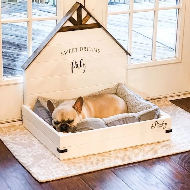 Custom Handmade Dog Bed Solid Wood Personalized Farmhouse Dog Bed