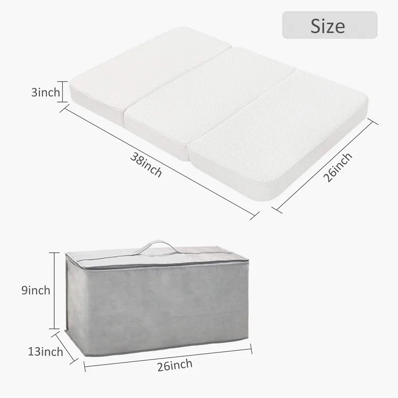 Tri-fold Pack and Play Mattress Multi-Use Waterproof Folding Portable Crib Mattress High Density Foam for Babies and Toddlers