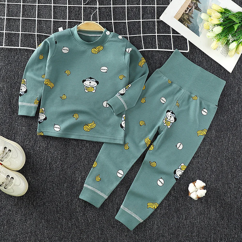 Wholesale Cute Kids Boys Sleepwear Cartoon Print Striped Pajama Set