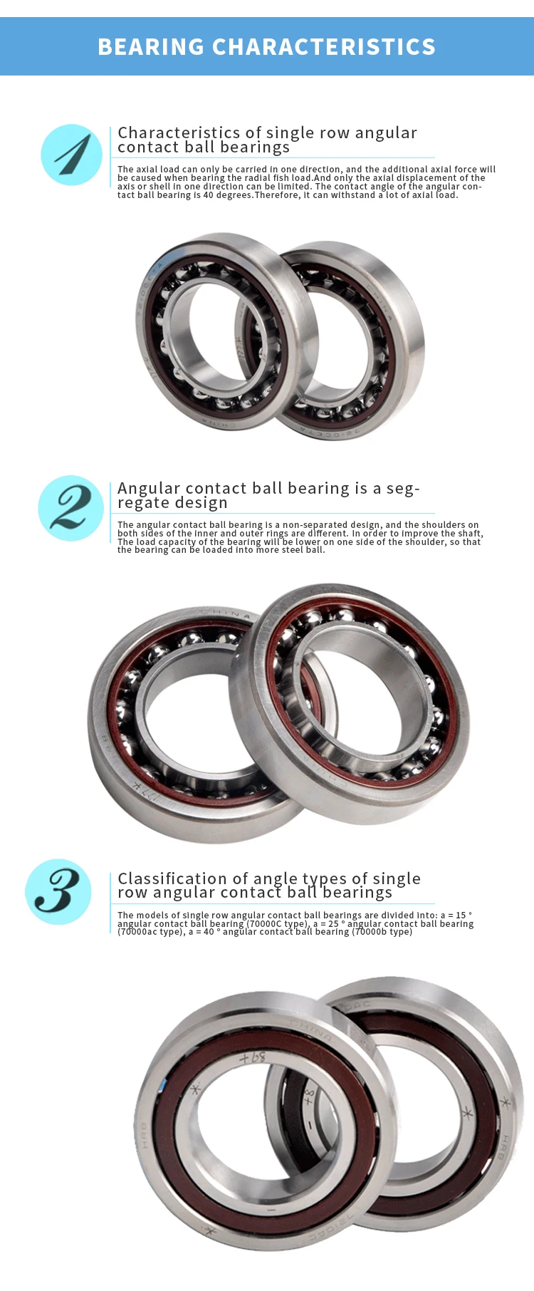 Long life double row angular contact ball bearing