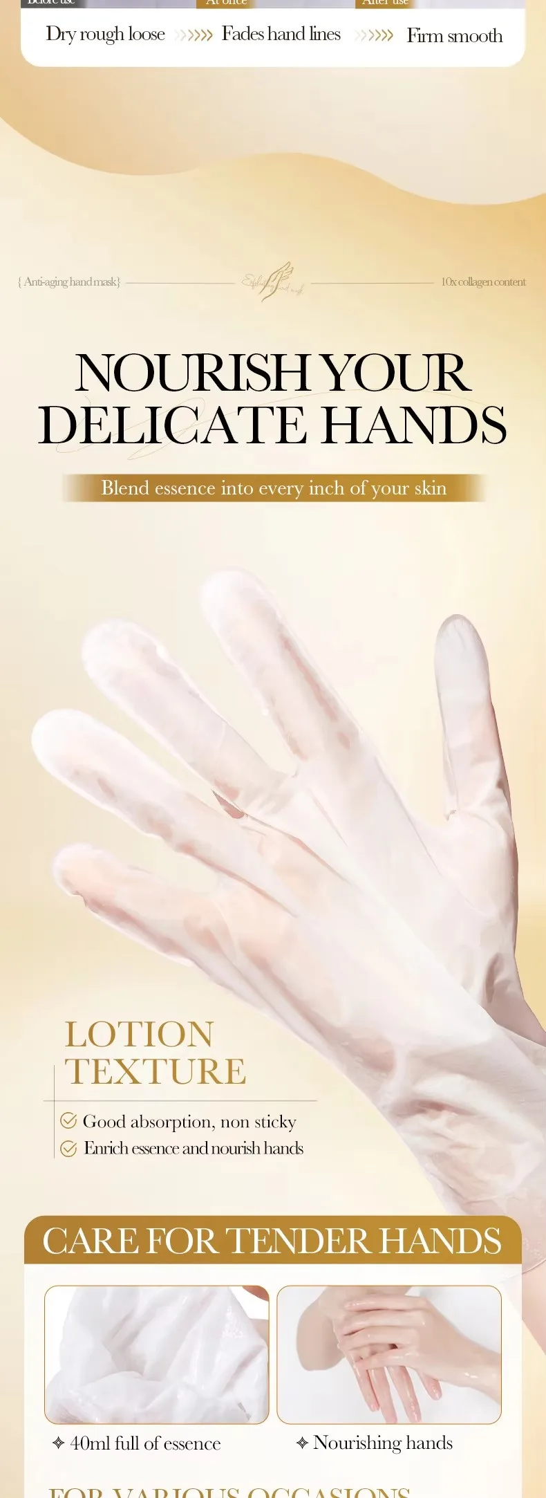 SADOER Collagen Hand Mask Gloves Anti-wrinkle Exfoliating Peeling Moisturizing Brightening Smooth Hand Sheet Mask Skin Care
