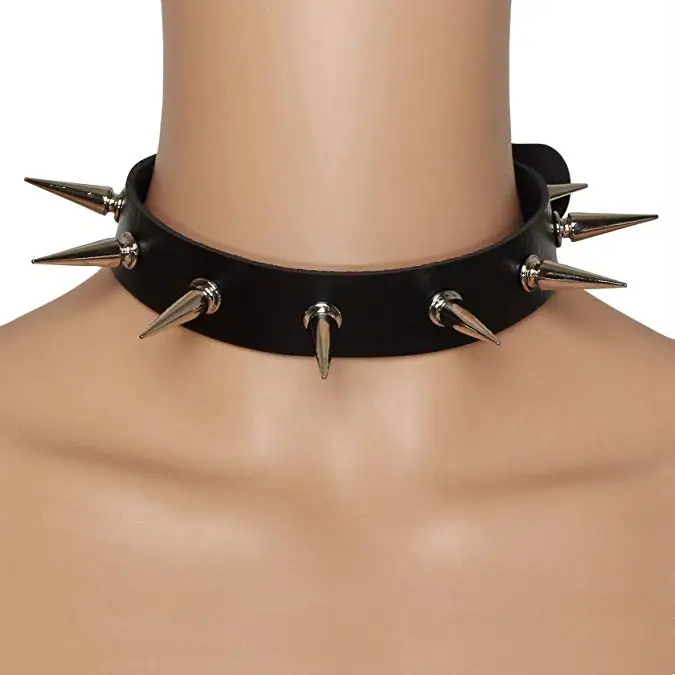 Jovivi Cool Gothic Genuine Emo O-Ring Spike Rivets Punk Necklace Adjustable 
