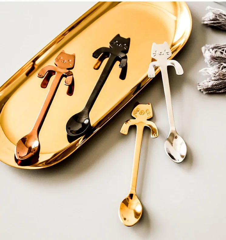 Amazon Hot Sale Cute Cat Spoons For Stirring Coffee And Tea,18/8