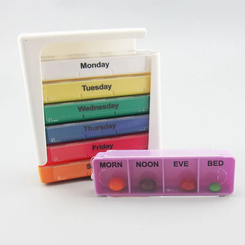 Stackable Weekly Pill Organizer Box 4 Daily Compartments Pill Box 7 ...