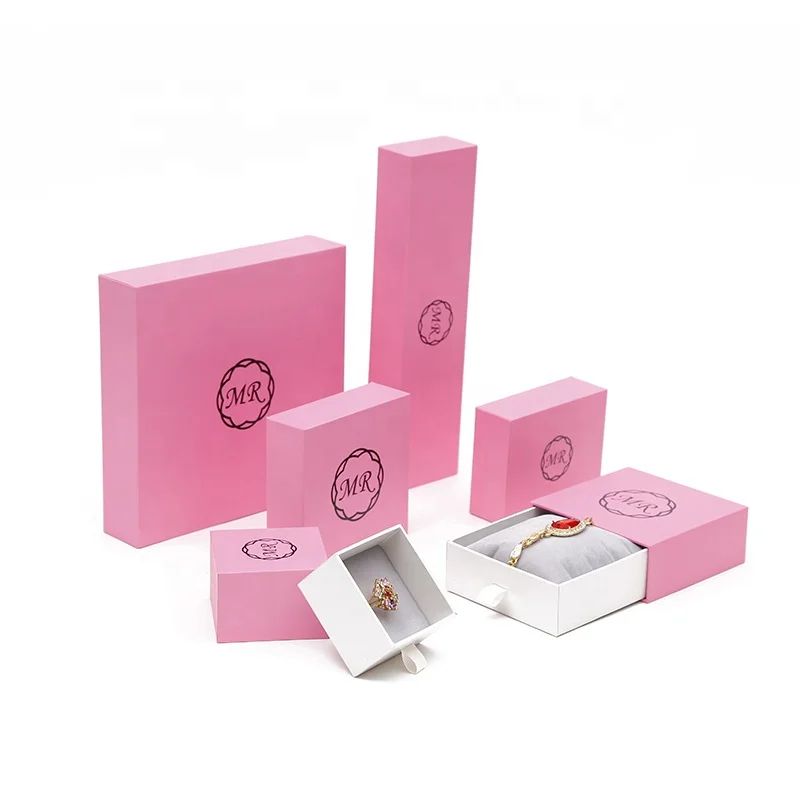 Custom logo printed jewelry packaging box with velvet paper jewelry box drawer boxes