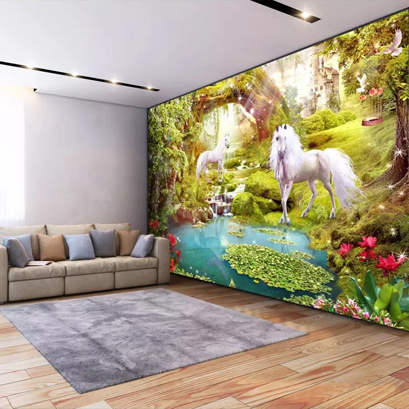 カスタム3d壁壁画壁紙家の装飾森白い馬自然風景3d写真壁紙リビングルーム寝室壁画 - Buy 動物壁紙、壁紙森、 3d 風景壁紙 Product on  Alibaba.com